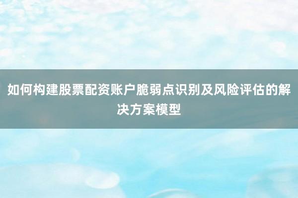 如何构建股票配资账户脆弱点识别及风险评估的解决方案模型