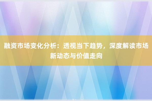 融资市场变化分析：透视当下趋势，深度解读市场新动态与价值走向
