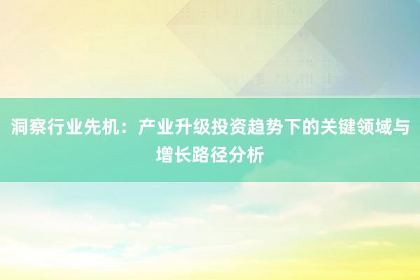 洞察行业先机:产业升级投资趋势下的关键领域与增长路径分析