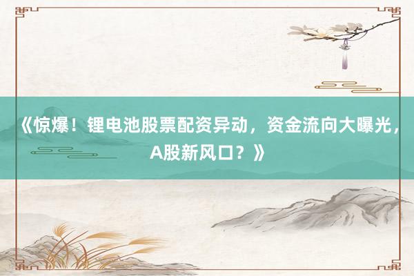 《惊爆！锂电池股票配资异动，资金流向大曝光，A股新风口？》