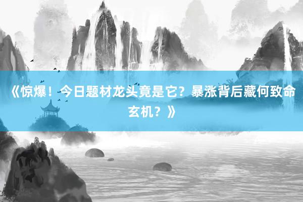 《惊爆!今日题材龙头竟是它?暴涨背后藏何致命玄机?》