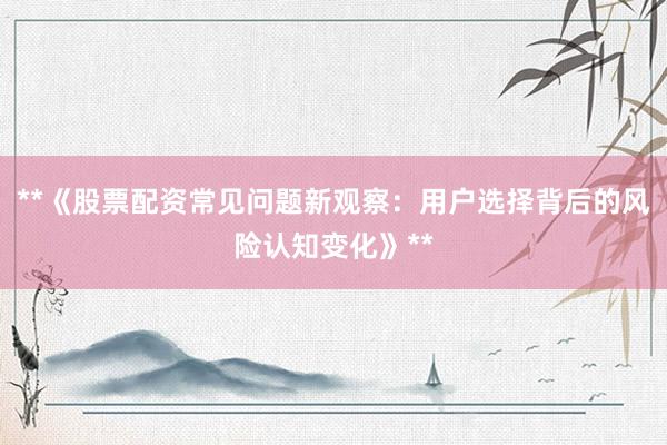 **《股票配资常见问题新观察:用户选择背后的风险认知变化》**